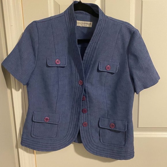 Sag Harbor Pants - Vintage 3 Piece Sag Harbor Women's Blue‎ and Purple Blouse/Pant/Tank Set